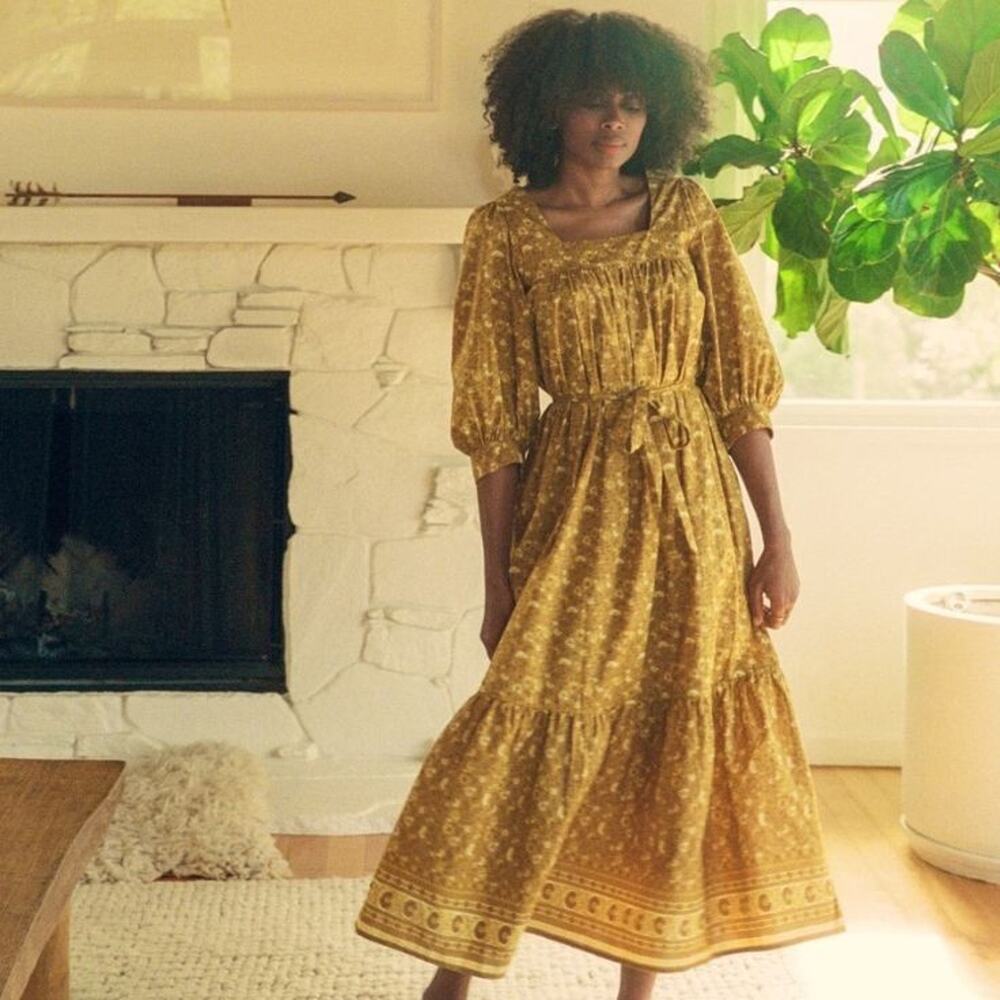 CHRISTY DAWN The Bianca Cotton Tiered Peasant Maxi Dress Goldenrod XS NWT $218